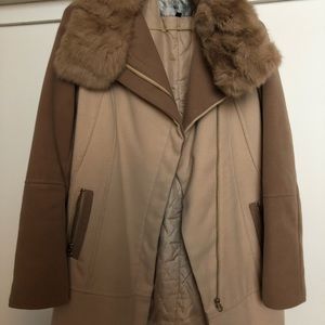 Winter coat with real rabbit detachable fur collar
